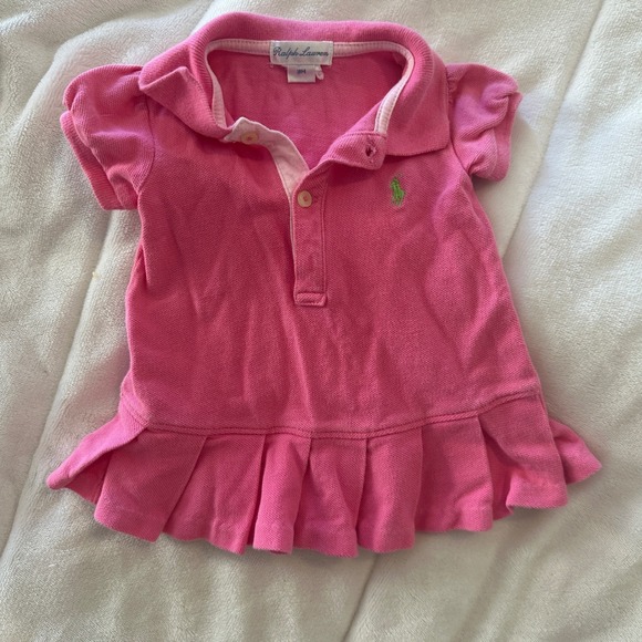 Ralph Lauren Baby Girl Pink Polo Dress Pleated Skirt 3M Infant - Picture 1 of 4
